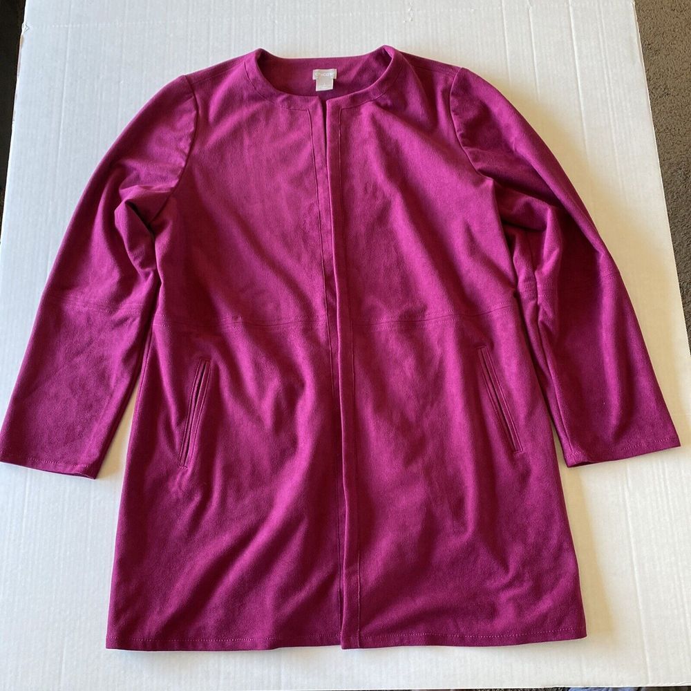 Chicos Womens‎ Jacket Cardigan Size 1 Maroon Open Front Stretch